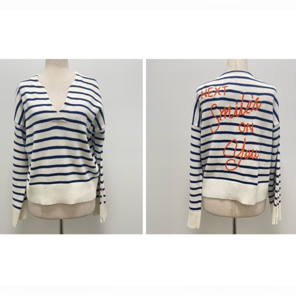 Kerri Rosenthal XOKR Next Smile's On You Blue 
Striped Long Sleeve Sweater L
